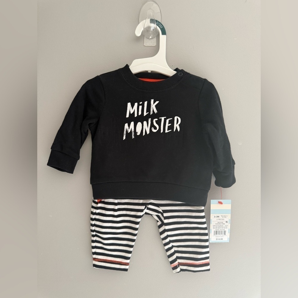Cat & Jack Baby Milk Monster Halloween Matching Set SZ 0-3M Black White New